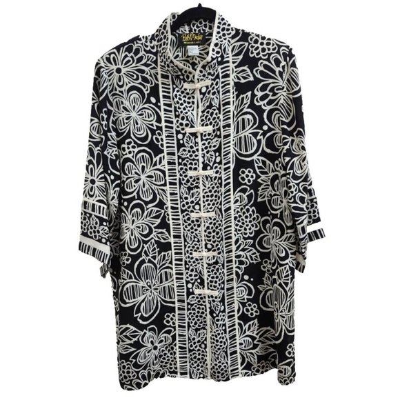 Bob Mackie Wearable Art Women's Silk Blouse Tunic Black Floral Cheongsam Button - Picture 3 of 12